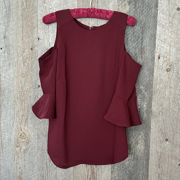 Ann Taylor Women's Cold Shoulder Lined Bell Sleeve Zip Back Blouse - Picture 9 of 9